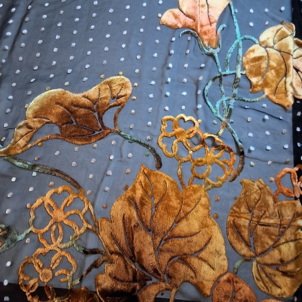 Ginormous Elegant Black and Gold Flocked French  Scarf NWT